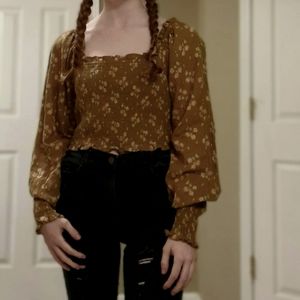 Aeri cropped brown top with long puffed sleeves XS